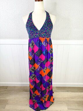 Vintage 60s 70's High Tide Maxi Dress High Tide Psychedelic Hippie Retro Size XS